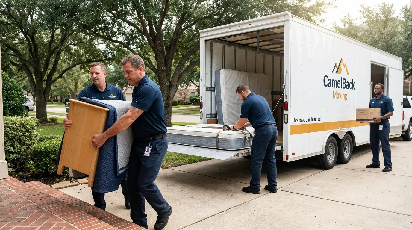Crew loading residential truck for cross-state move from Bassett, VA