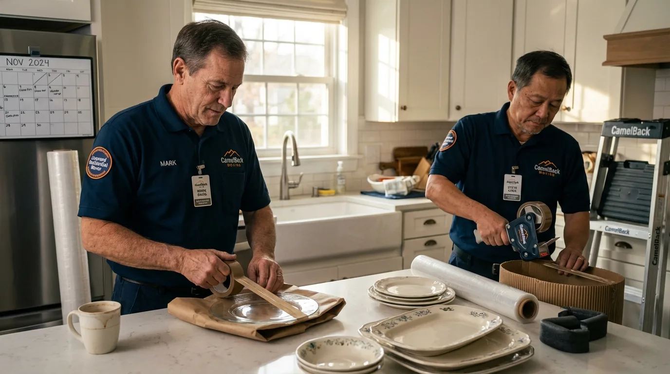 Professional crew packing kitchen dishware in Bassett, VA